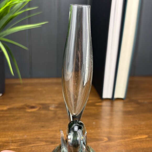 Vintage Glass Duck Bud Vase Clear Handblown Etched Glass Bird Figurine Vase - Picture 9 of 16